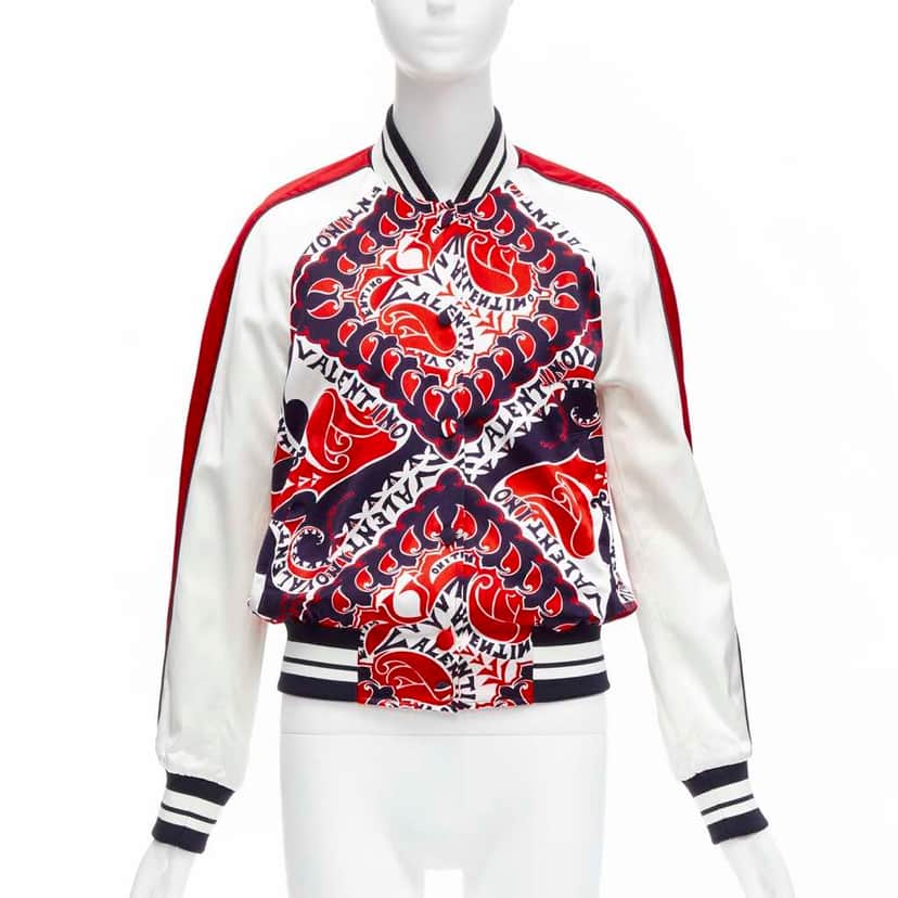 Valentino Garavani Red Satin Bomber Jacket Red Viscose Never worn - Front View