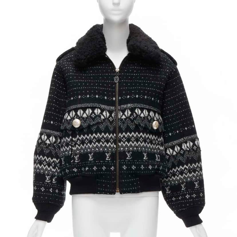 Louis Vuitton Black Intarsia Wool Jacket Black Wool Very good condition - Front View