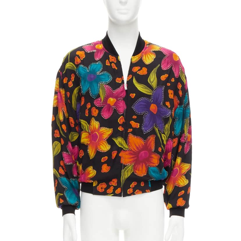 Saint Laurent Floral Crepe Bomber Jacket MultiColor Never worn - Front View