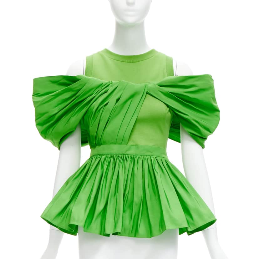 Alexander McQueen Pleated Peplum Top Green Cotton Good condition - Front View