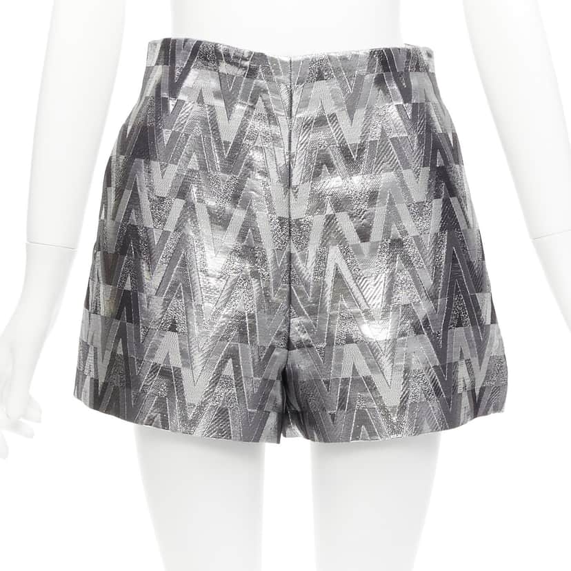 Valentino Garavani Optical Jacquard Shorts Silver Viscose Never worn - Front View