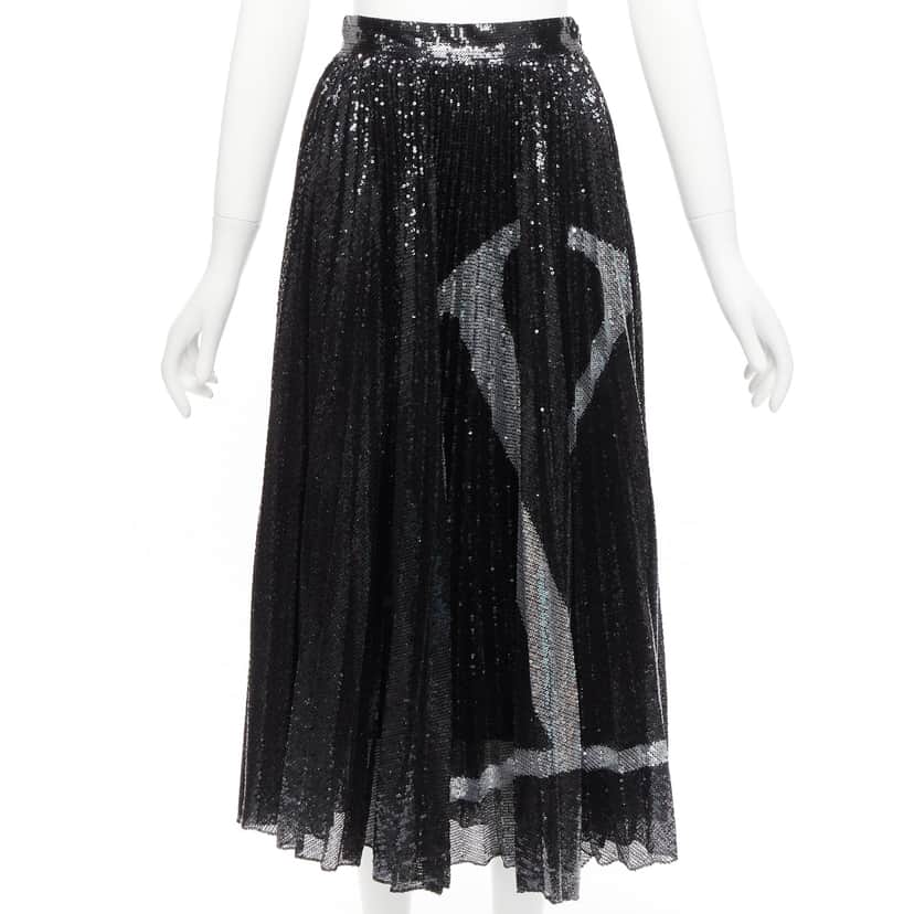 Valentino Garavani Sequins Plisse Skirt Black Polyester Never worn - Front View