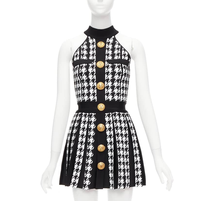 Balmain Houndstooth Halter Dress Black Viscose Never worn - Front View