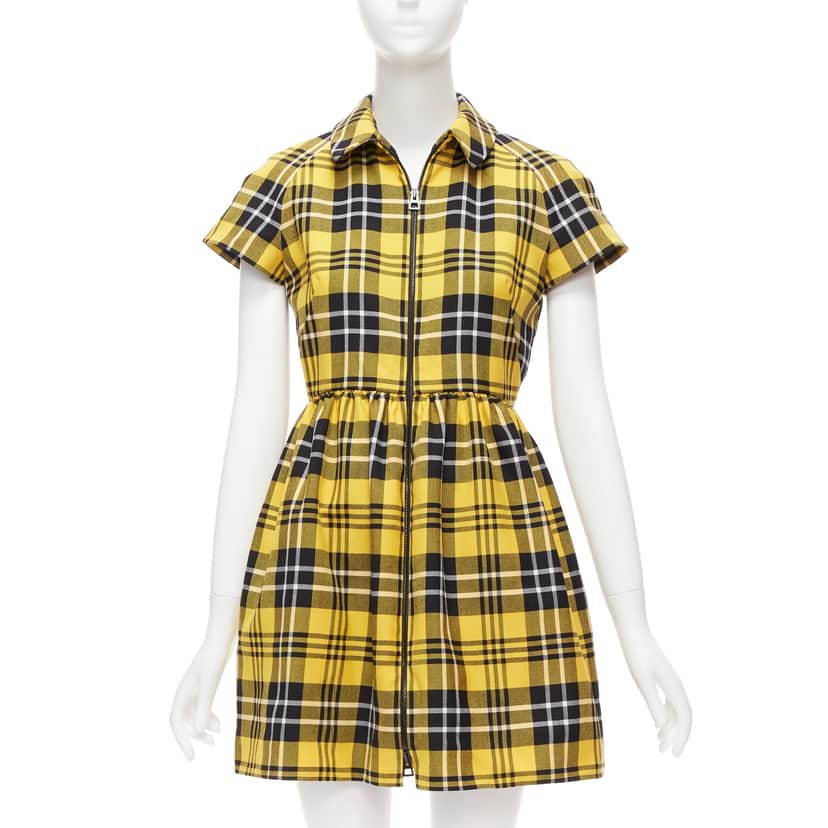 Christian Dior Punk Plaid Dress Yellow Wool Never worn - Front View