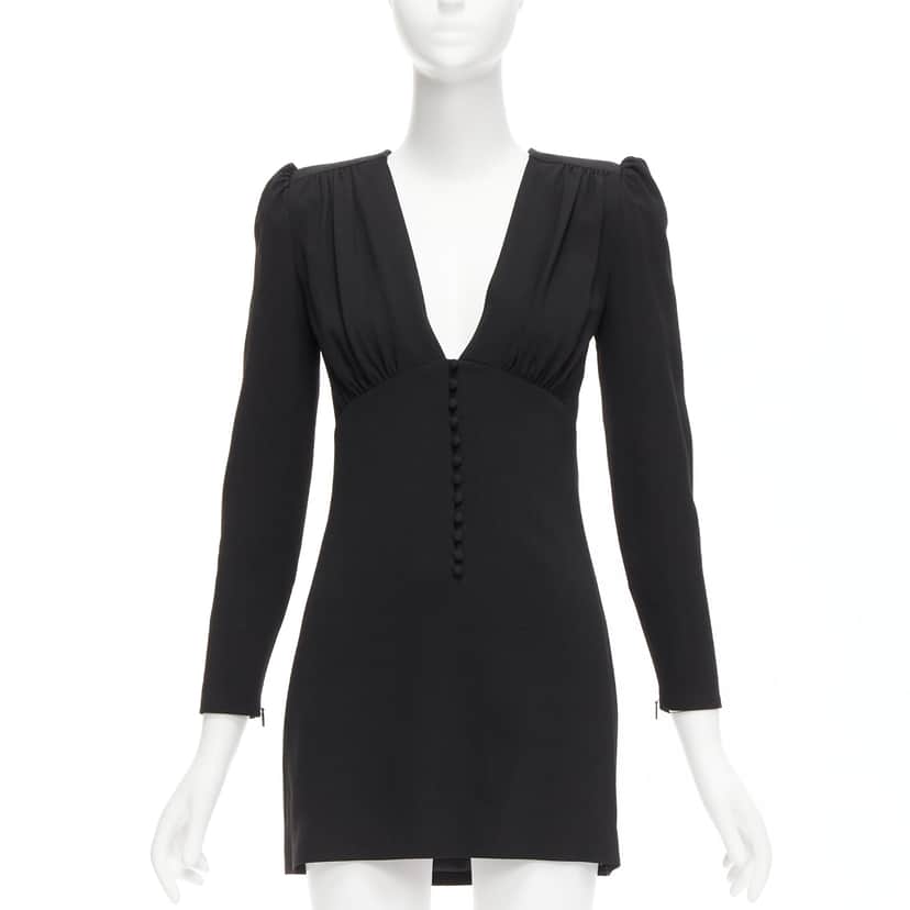 Saint Laurent Deep V Mini Dress Black Never worn - Front View