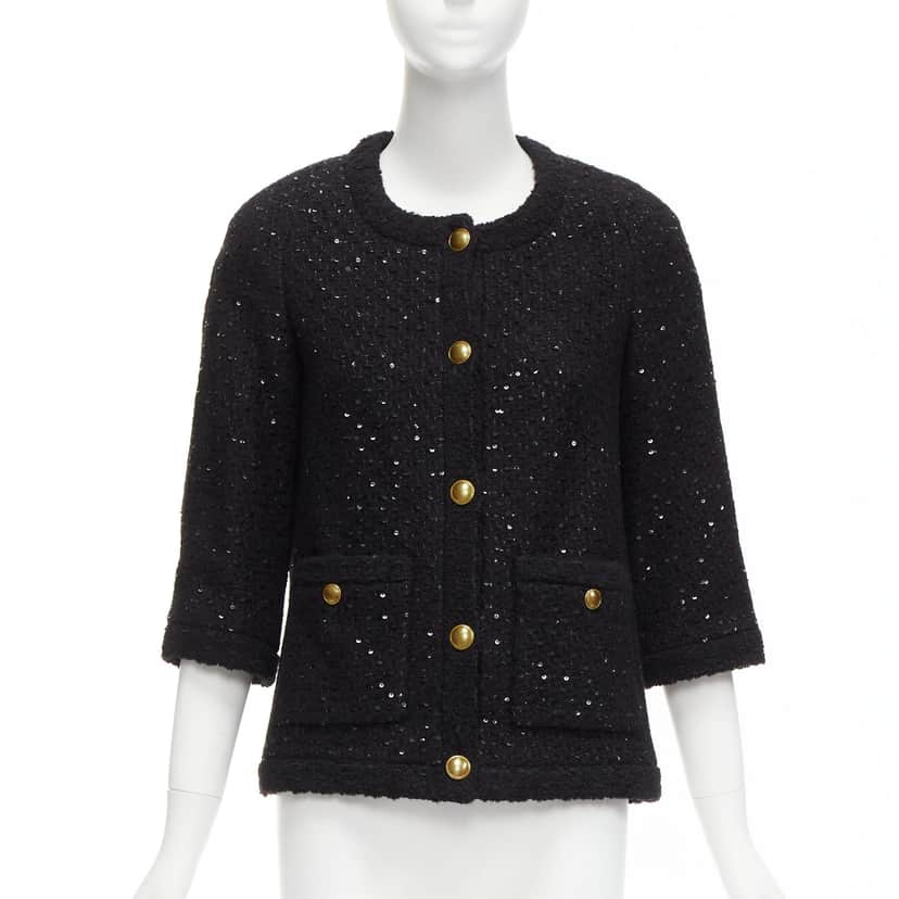 Saint Laurent Black Wool Tweed Jacket Black Wool Never worn - Front View
