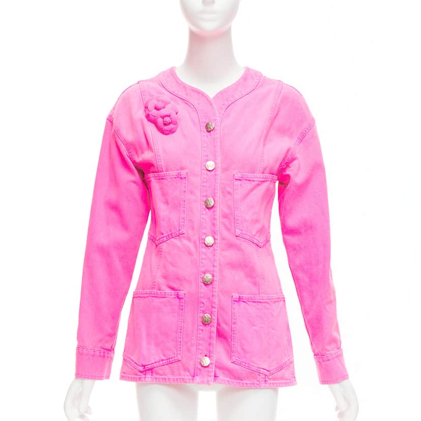 Chanel Pink Cotton Camellia Jacket Pink Cotton Very good condition - Front View