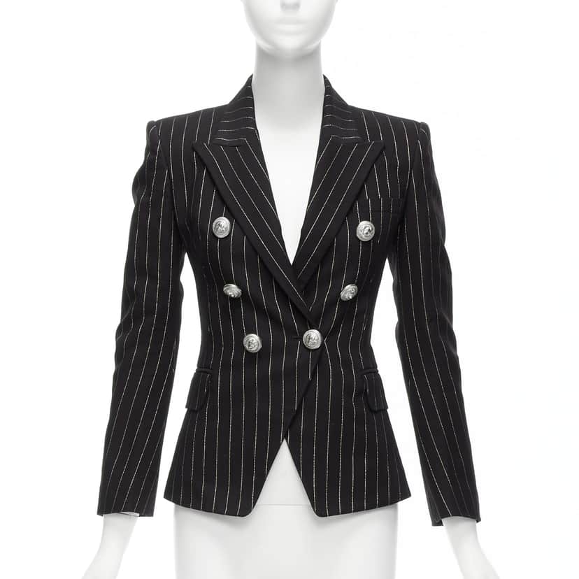 Balmain Gold Striped Blazer Black Cotton Never worn - Front View