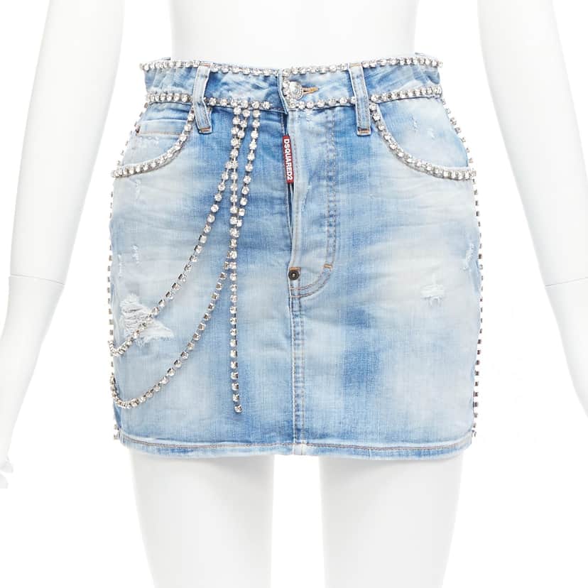 Dsquared2 Crystal Skirt Shorts Blue Cotton Never worn - Front View