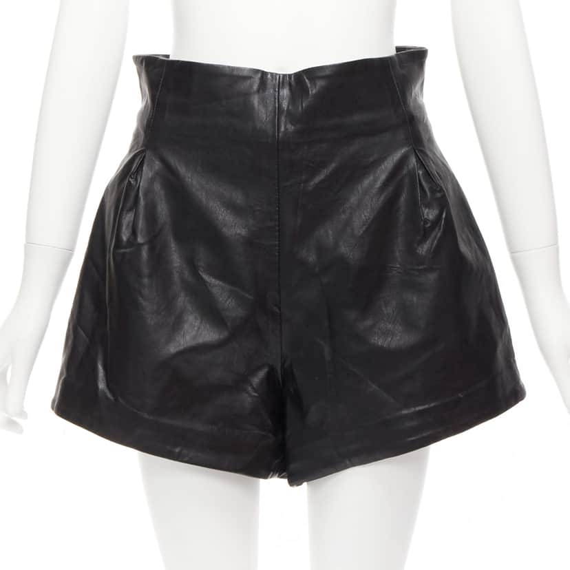 Bronx and Banco Paperbag Leather Shorts Black Never worn - Front View