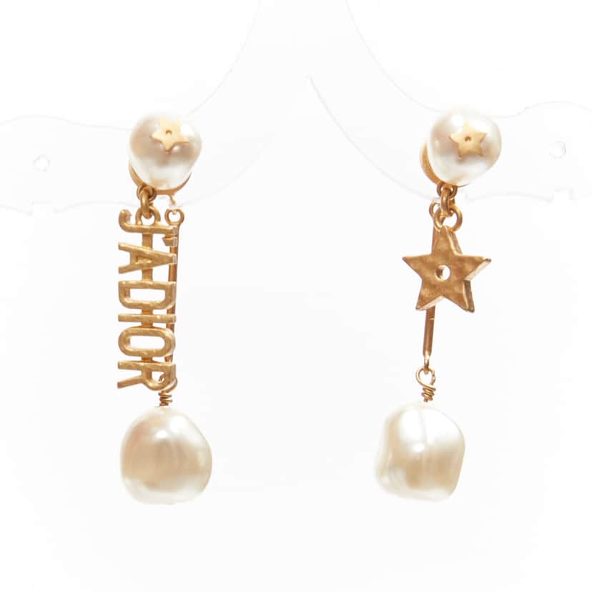 Dior Faux Pearl Earrings Gold Pearl Never worn - Front View