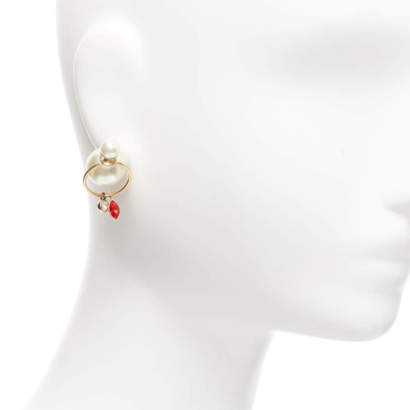 Dior Crystal Hoop Earrings Gold Pearl Very good condition - Front View