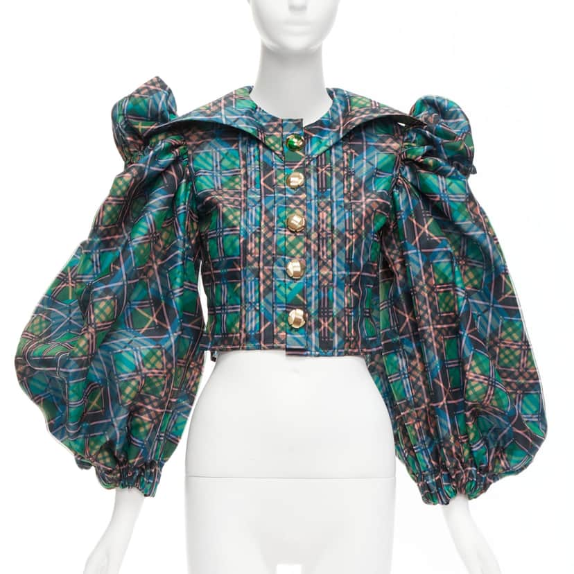 Chopova Lowena Plaid Puff Shirt Green Polyester Very good condition - Front View