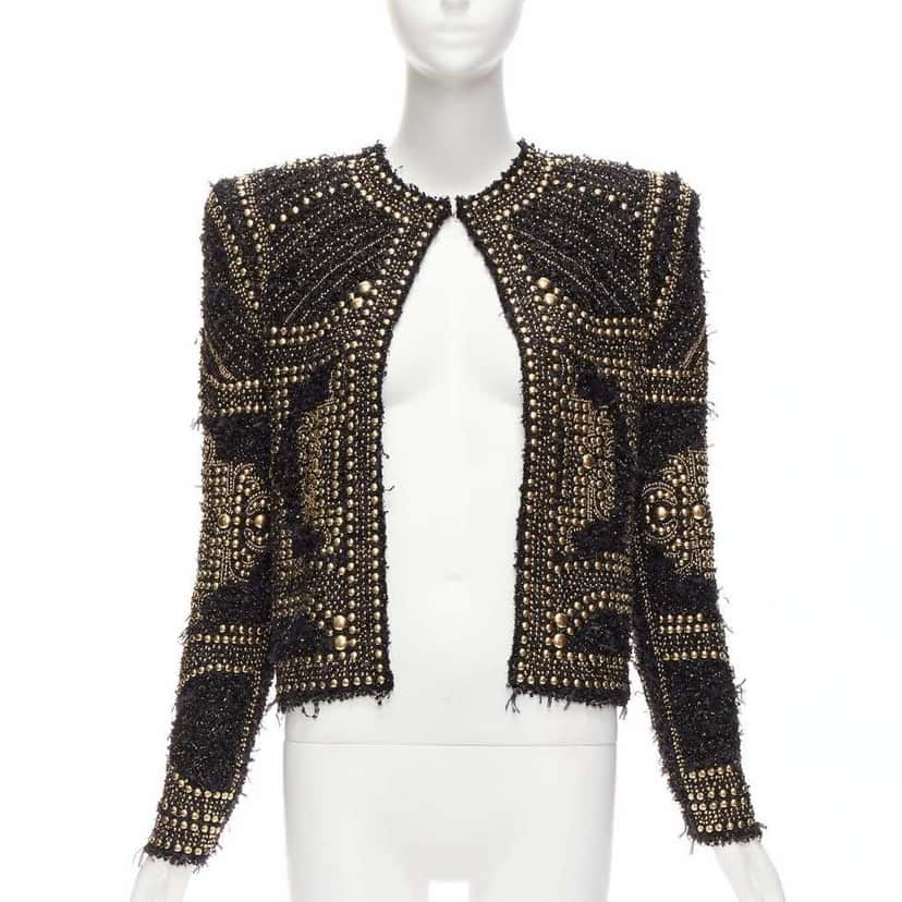 Balmain Gold Tweed Jacket Black Polyamide Never worn - Front View
