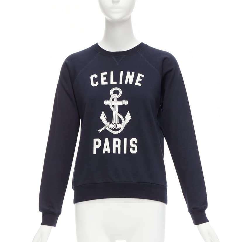 Celine Anchor Logo Sweatshirt Navy Cotton Fair condition - Front View