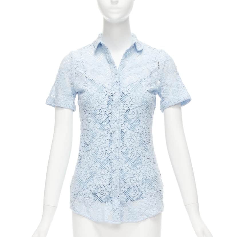 Burberry Floral Lace Shirt Blue Cotton Never worn - Front View