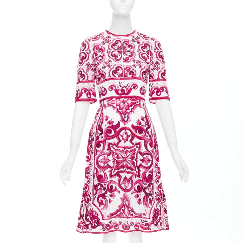 Dolce & Gabbana Majolica Silk Dress Pink Silk Never worn - Front View