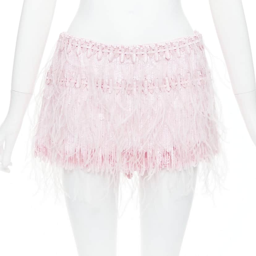 Valentino Sequin Feather Skirt Pink Silk Very good condition - Front View