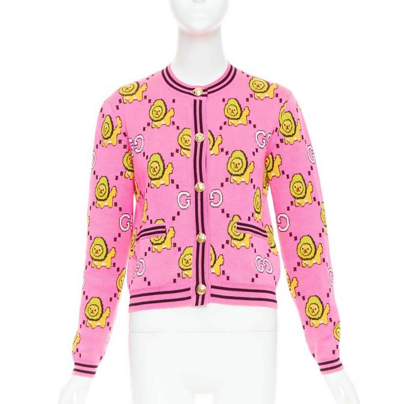 Gucci Kawaii Lion Cardigan Pink Cotton Very good condition - Front View