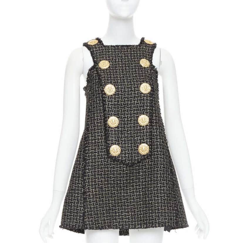 Balmain Metallic Tweed Dress Black Viscose Very good condition - Front View