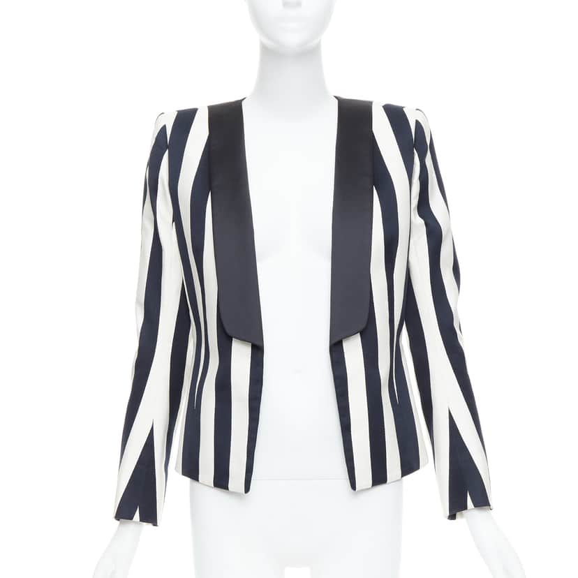 Balmain Striped Power Blazer Black Cotton Never worn - Front View