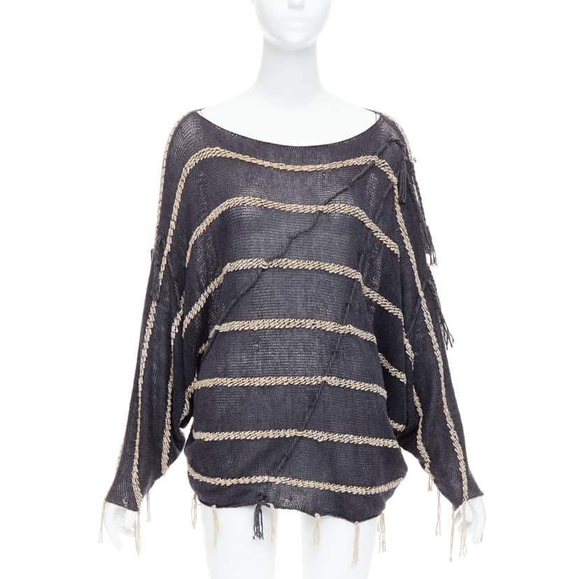 Issey Miyake Fringe striped shirt Grey Cotton Never worn - Front View