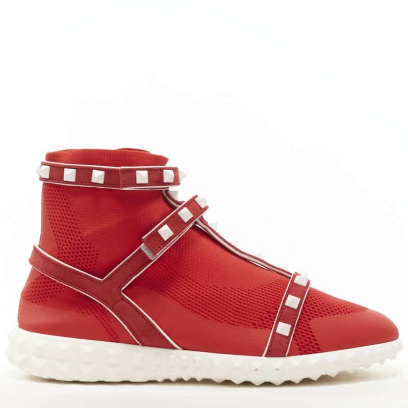 Valentino Garavani Rockstud Knit Sneaker Red Very good condition - Front View