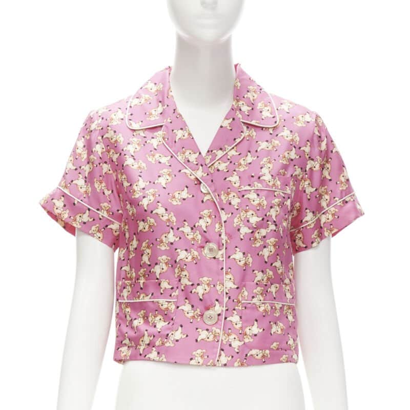 Gucci Piggy Pajama Shirt Pink Silk Never worn, with tag - Front View