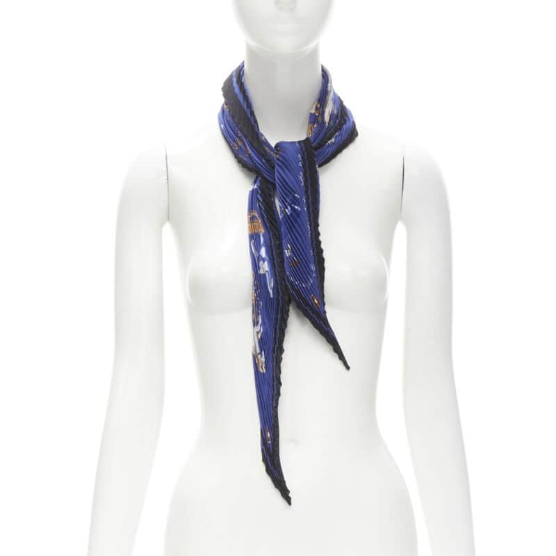 Hermès Rocking Horse Scarf Blue Silk Never worn - Front View