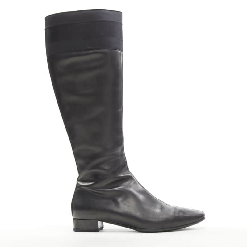 Gucci Strass Back Knee Boots Black Leather Good condition - Front View