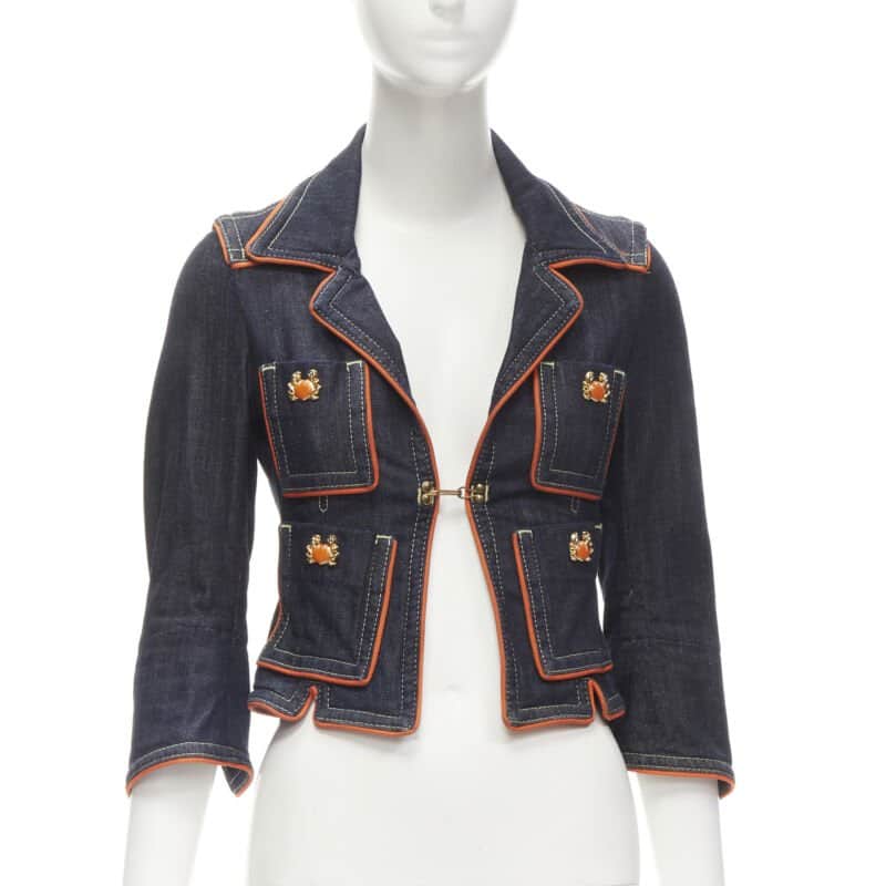 Dsquared2 Orange Denim Cropped Jacket Blue Cotton Very good condition - Front View