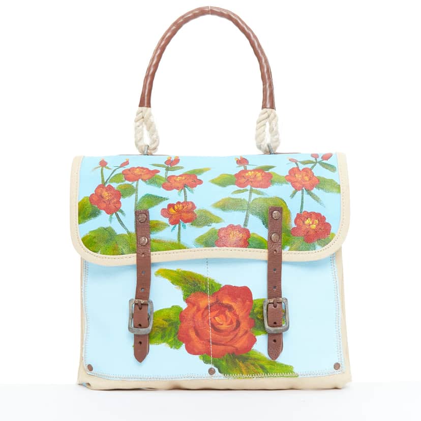 Kate Spade Rose Print Satchel Blue Good condition - Front View