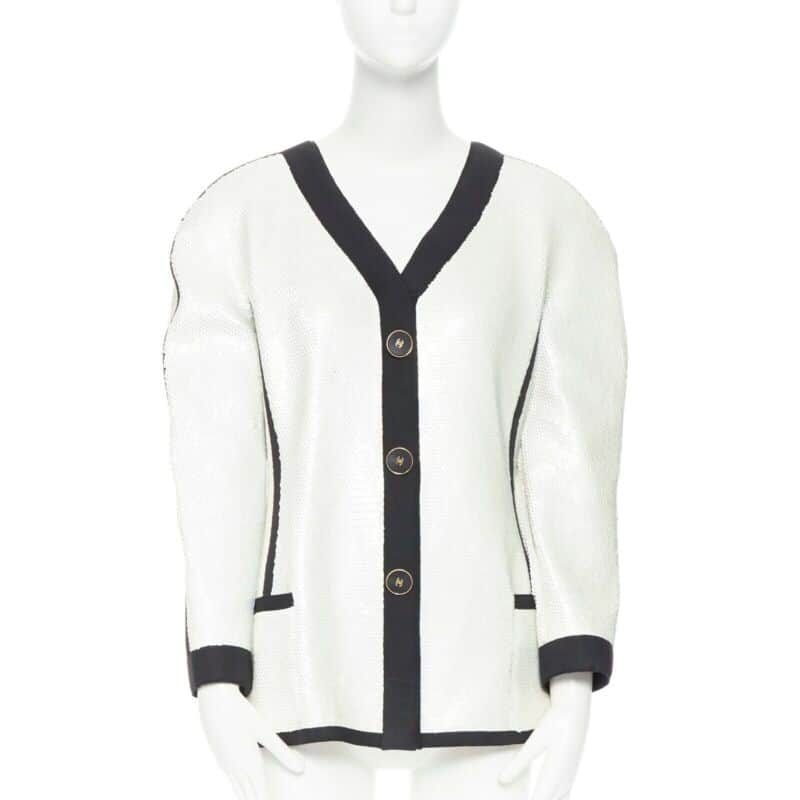 Chanel Sequin Trim Jacket White Polyester Good condition - Front View