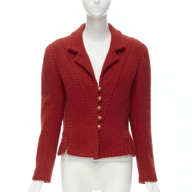 Chanel Boucle Corset Jacket Red Wool Very good condition - Front View