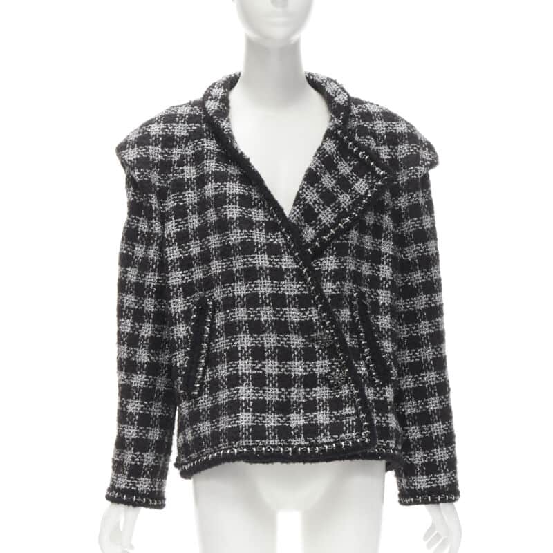 Chanel Fantasy Tweed Check Jacket Black Wool Never worn - Front View