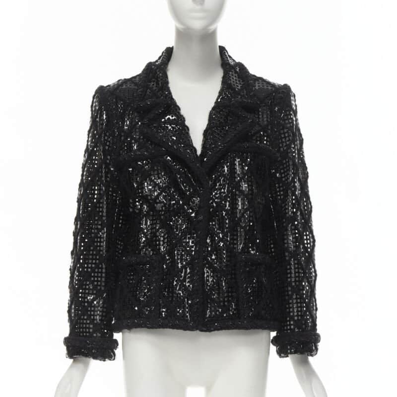 Chanel PVC Braided Tweed Jacket Black Polyester Never worn - Front View