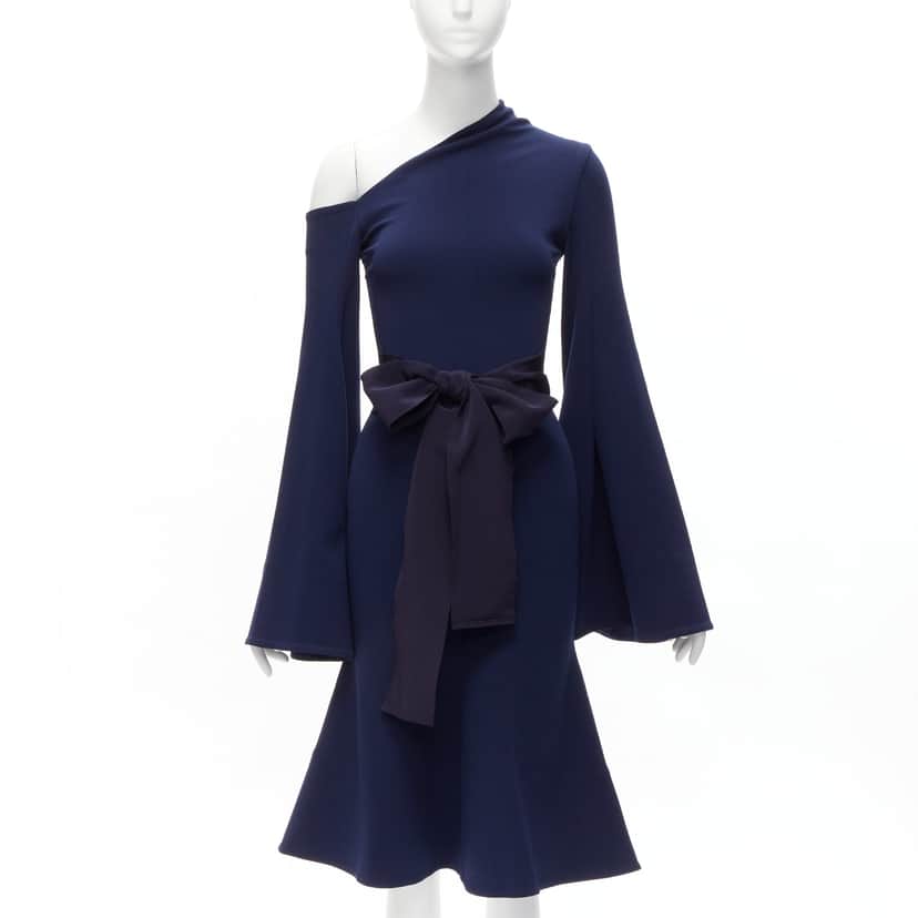 Solace London Asymmetric Crepe Dress Navy Polyester Never worn - Front View