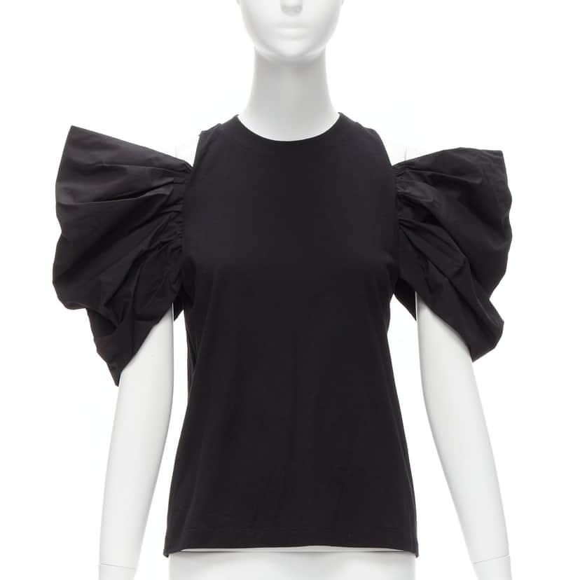 Alexander McQueen Puff Sleeve Top Black Cotton Never worn, with tag - Front View