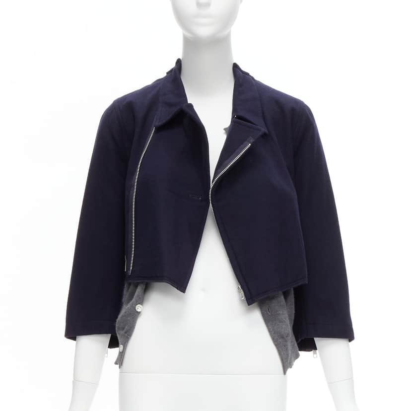 Comme Des Garcons Hybrid Biker Cardigan Navy Wool Never worn - Front View