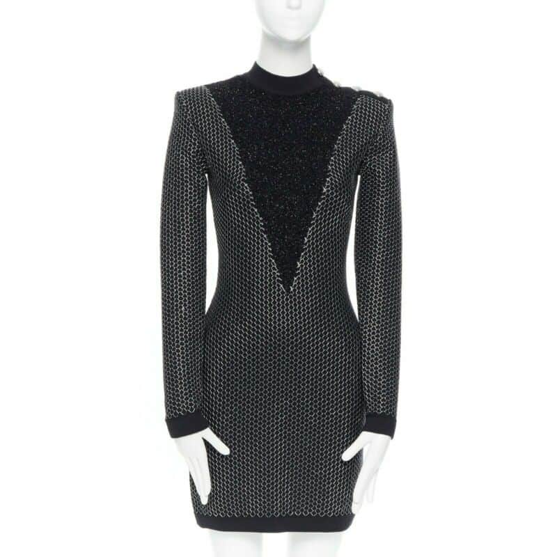 Balmain Fluffy Button Dress Black Good condition - Front View