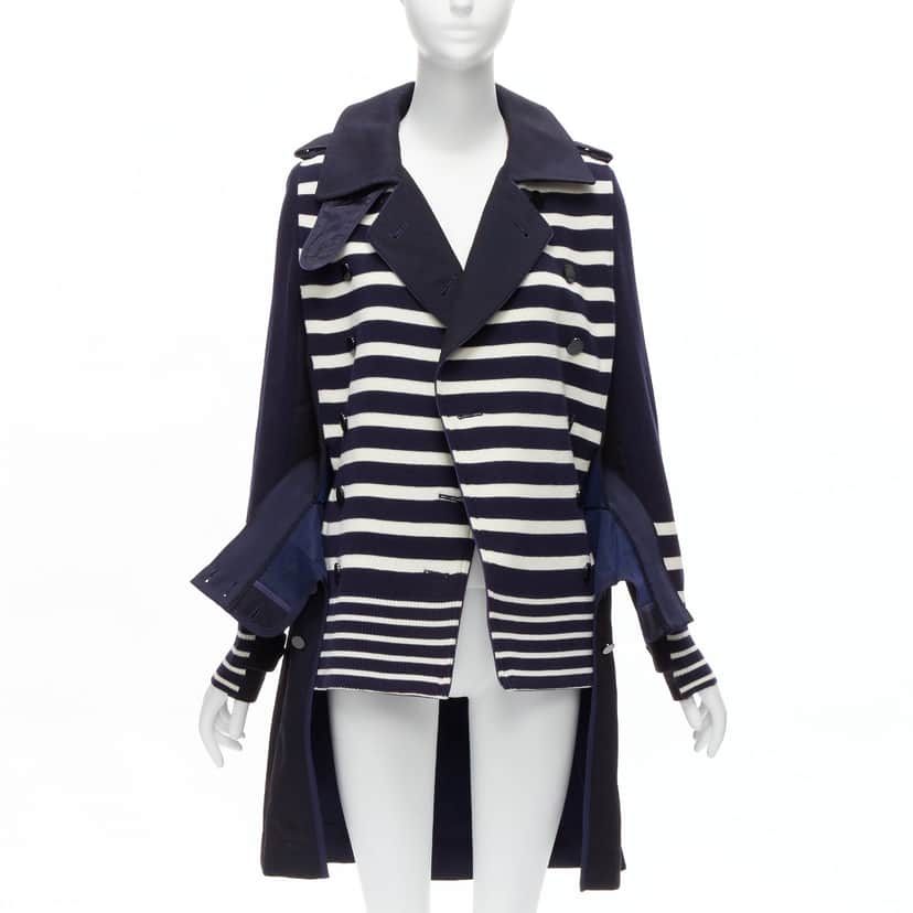 Sacai Nautical Stripe Flare Coat Navy Cotton Very good condition - Front View