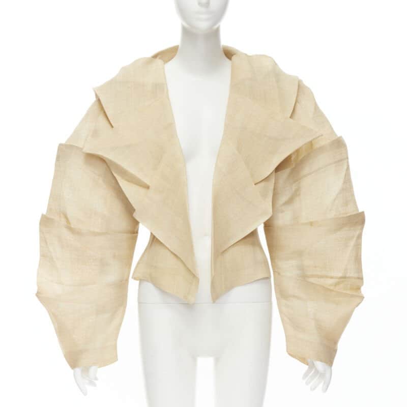 Issey Miyake Pleated Linen Jacket Beige Linen Good condition - Front View