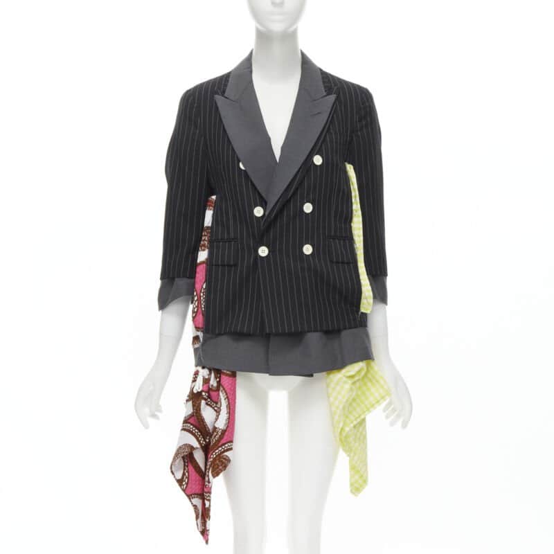 Comme Des Garcons Draped Pinstripe Blazer Grey Wool Very good condition - Front View
