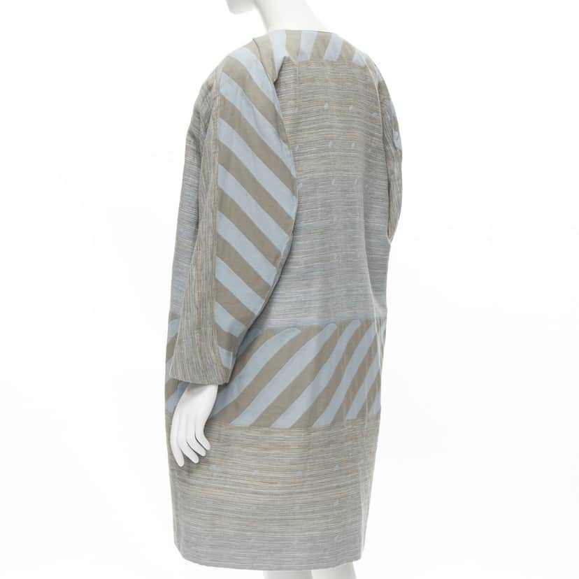 Issey Miyake Grey Jacquard Cocoon Coat Grey Cotton Never worn - Front View