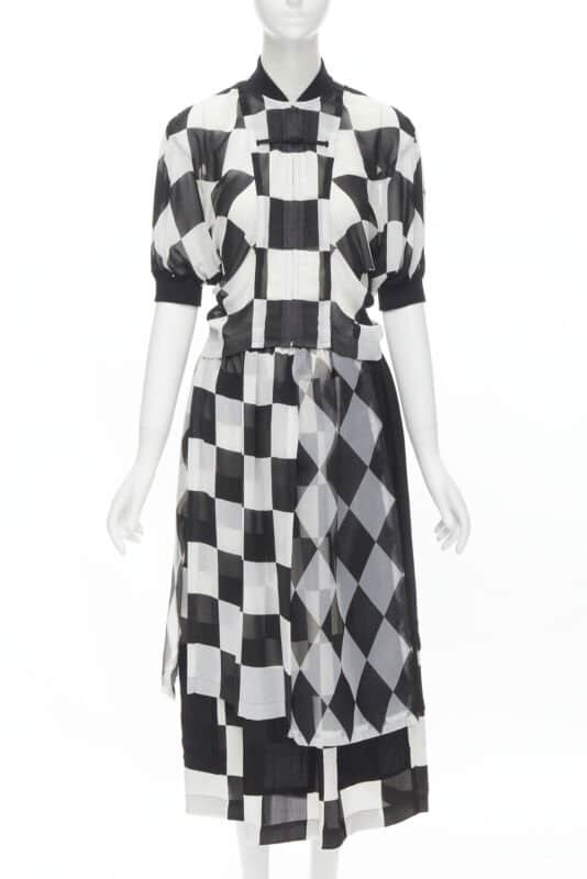 Comme Des Garcons Checkered Bomber Skirt Black Polyester Very good condition - Front View