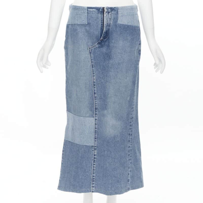 Maison Martin Margiela Patchwork Denim Skirt Blue Polyester Never worn - Front View