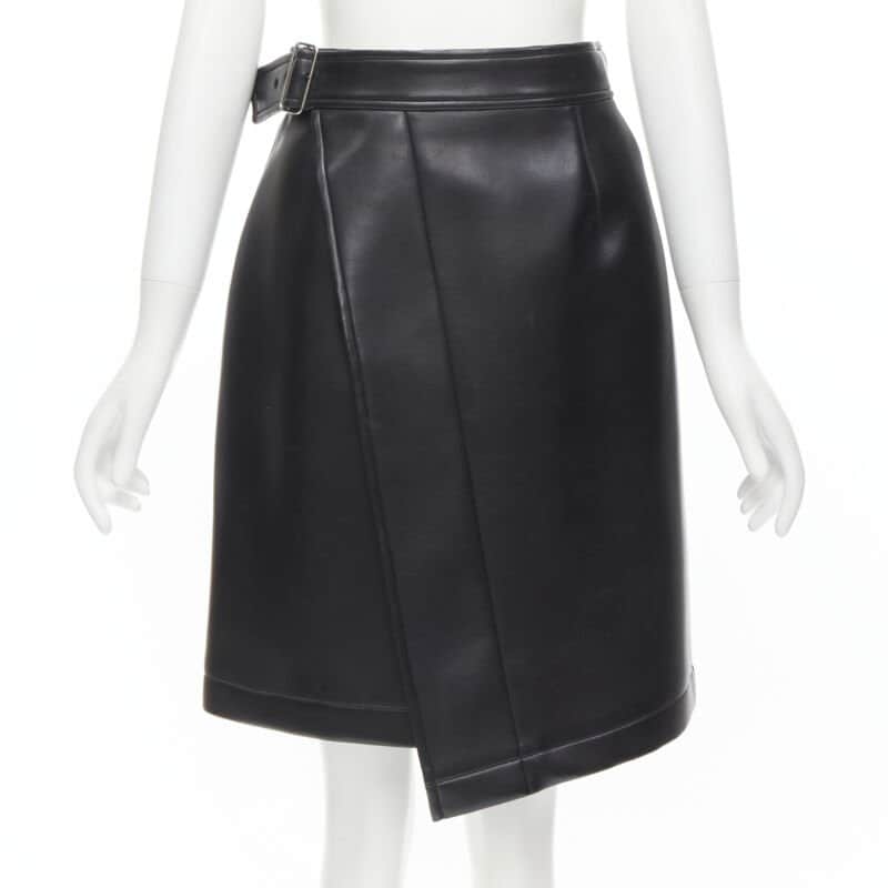 Comme Des Garcons Leather Wrap Skirt Black Polyester Good condition - Front View