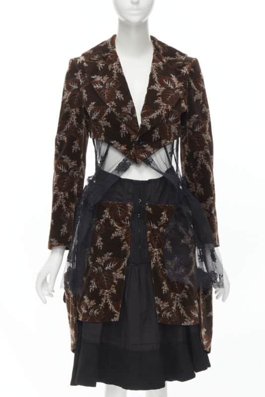 Comme Des Garcons Floral Corset Skirt Brown Velvet Never worn - Front View