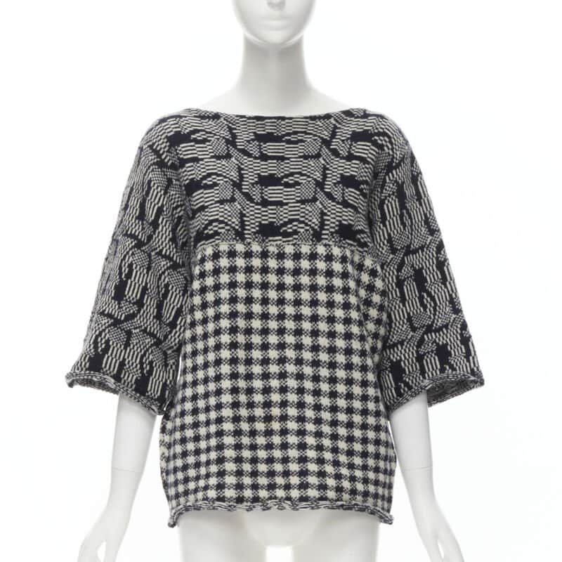 Comme Des Garcons Intarsia Checker Sweater Grey Wool Never worn - Front View