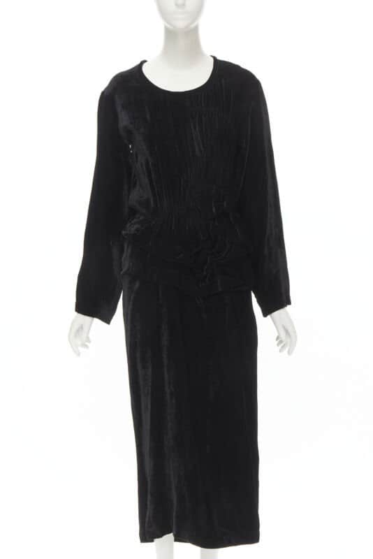 Comme Des Garcons Velvet Shirred Dress Black Velvet Never worn - Front View